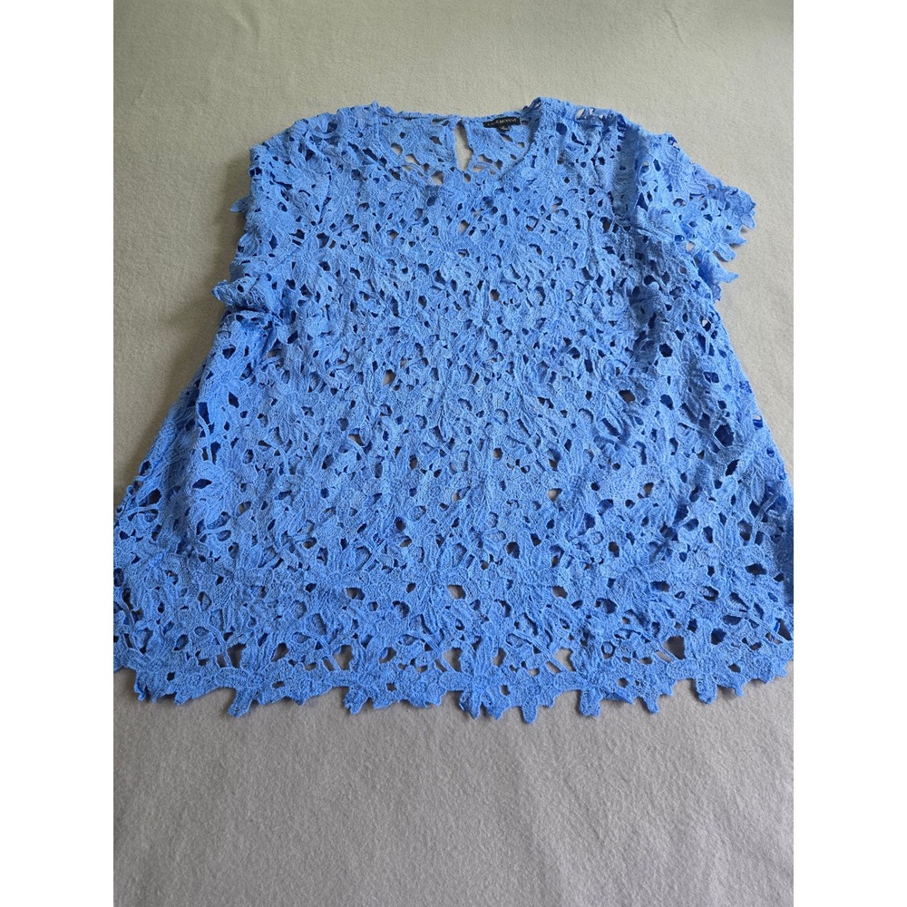 Lane Bryant Crochet Lace Blouse Women‎ 18 Blue Floral Scalloped Short Sleeve Top